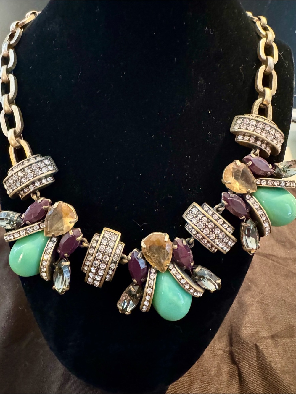 J. Crew Gold-Tone Necklace with Mint, Purple & Amber Stones